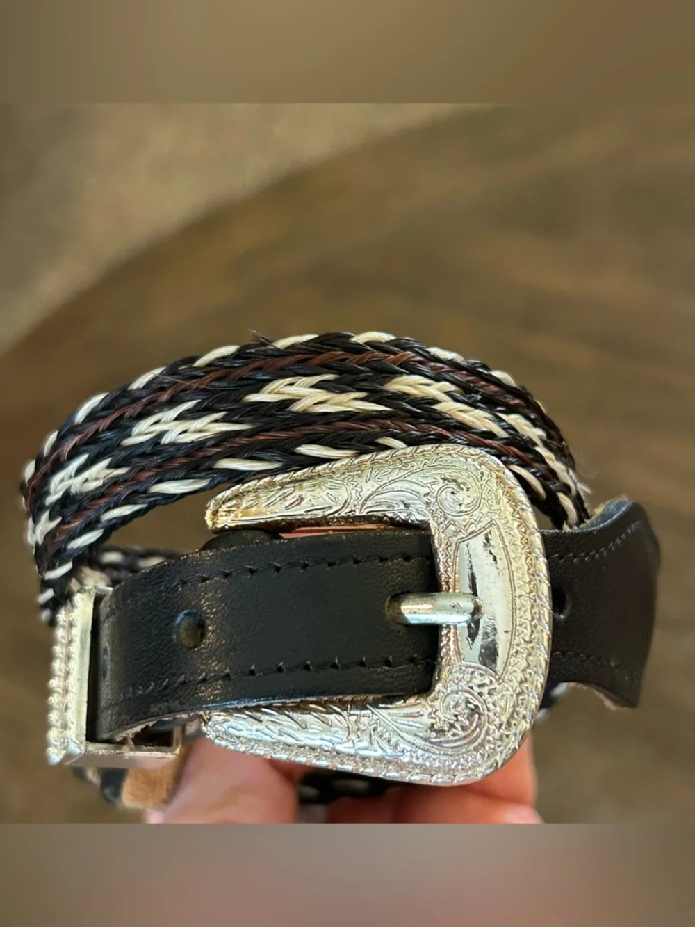 Brushy Creek Full Grain Cowhide Leather Horsehair Inlay Belt Girl’s Size 26  USA